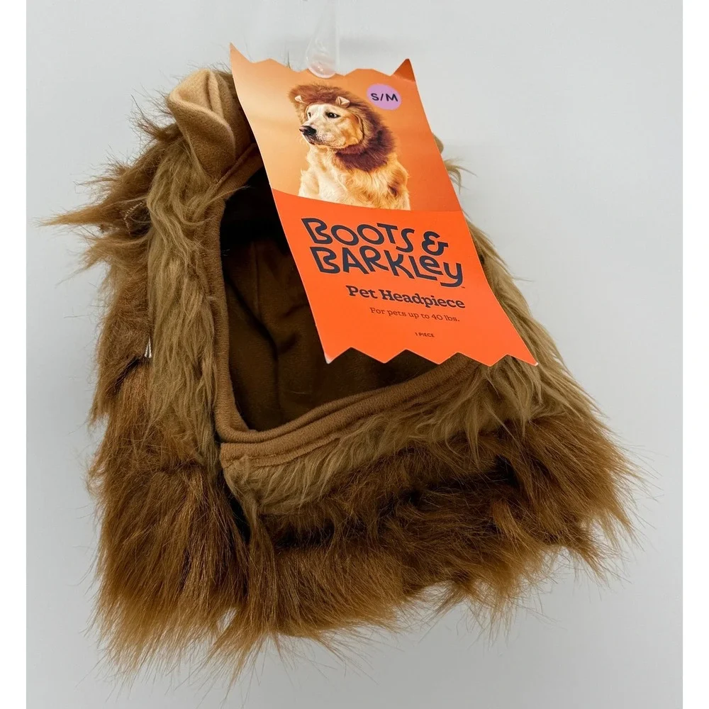 Boots & Barkley Lion Mane Pet Headpiece Brown Faux Fur Costume S/M Up to 40 lbs